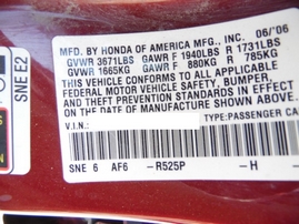 2006 HONDA CIVIC LX BURGUNDY 4DR 1.8L VTEC AT A17588